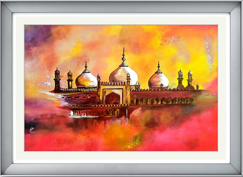 Badshahi Mosque acrylic art in a minimalist frame, perfect for modern Islamic home decor