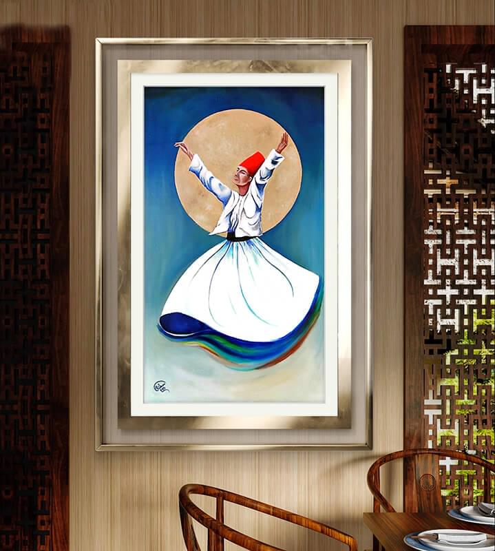 Sufism Painting displayed in a minimalist black frame, perfect for modern living rooms or meditation spaces.
